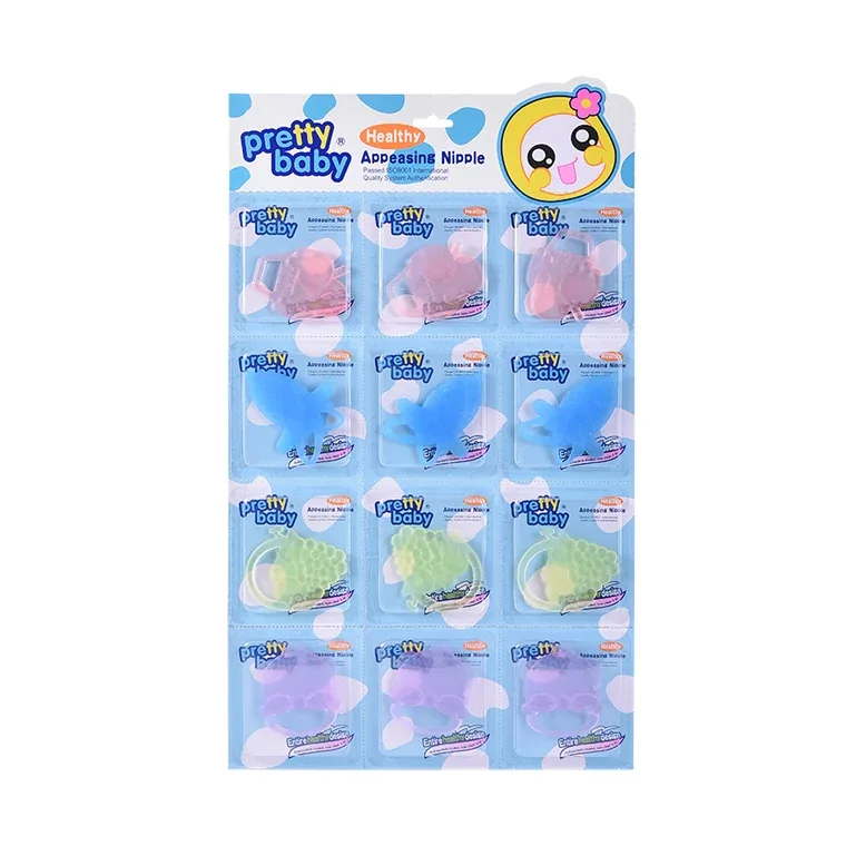 Teether, listed in pink, blue, green, 
purple