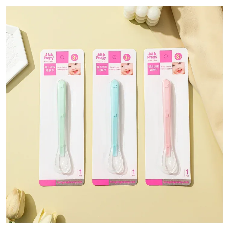 Baby silicone training spoon, listed in pink, blue, green
