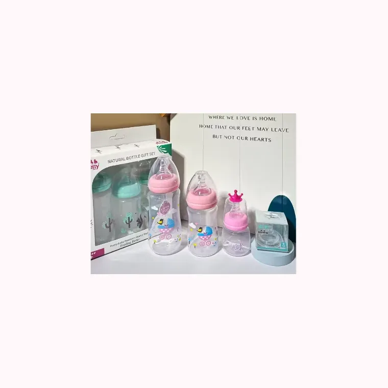 Gift box baby bottle 4-piece set, listed in Pink,  Blue,  Green