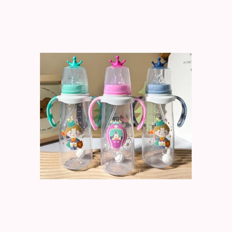 280ml anti-colic PP bottle with handle, listed in pink, green, blue