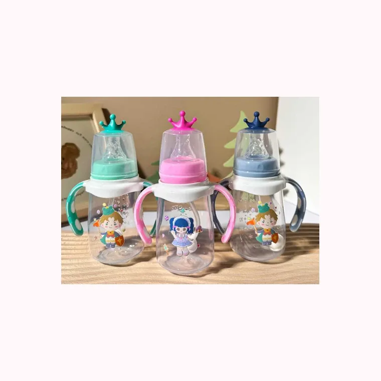 150ml anti-colic PP bottle with handle, listed in pink, green, blue