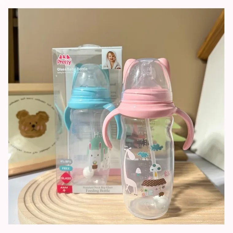 330mL cat anti-colic wide caliber PP large bottle, listed in Pink,  Blue