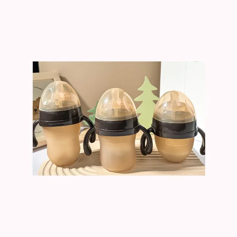 240ml extra wide mouth silicone baby bottle, listed in khaki