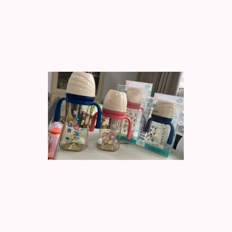 300ml Ttritan modified anti-colic baby bottle with handle, listed in pink, blue