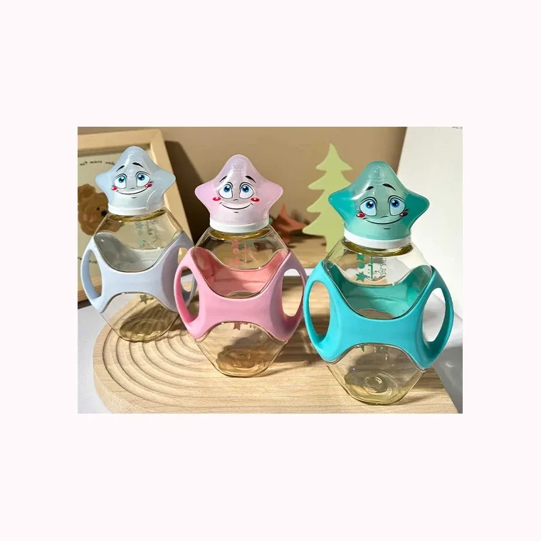 300ml five-pointed Star large baby bottle with handle, listed in pink, green, grey