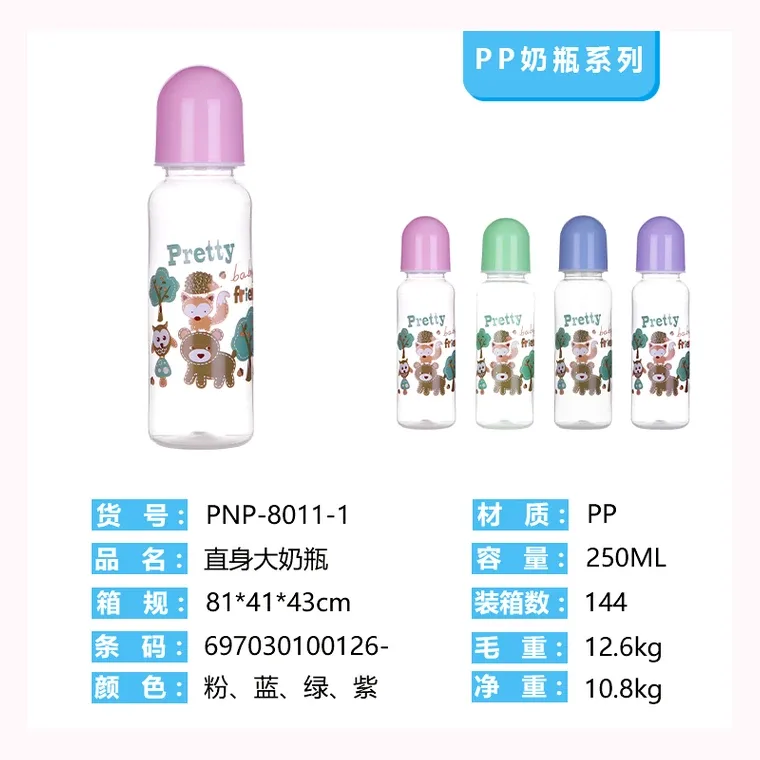 250mL straight big bottle, listed in Pink,  Blue,  Green