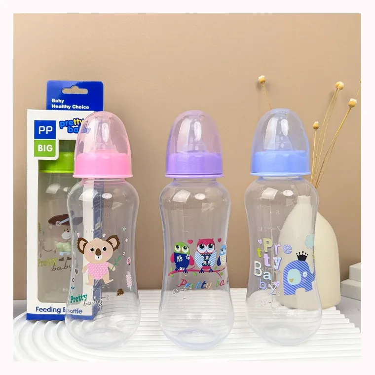 280ml curved bottle (PP), listed in Pink,  Blue,  Green,  Purple