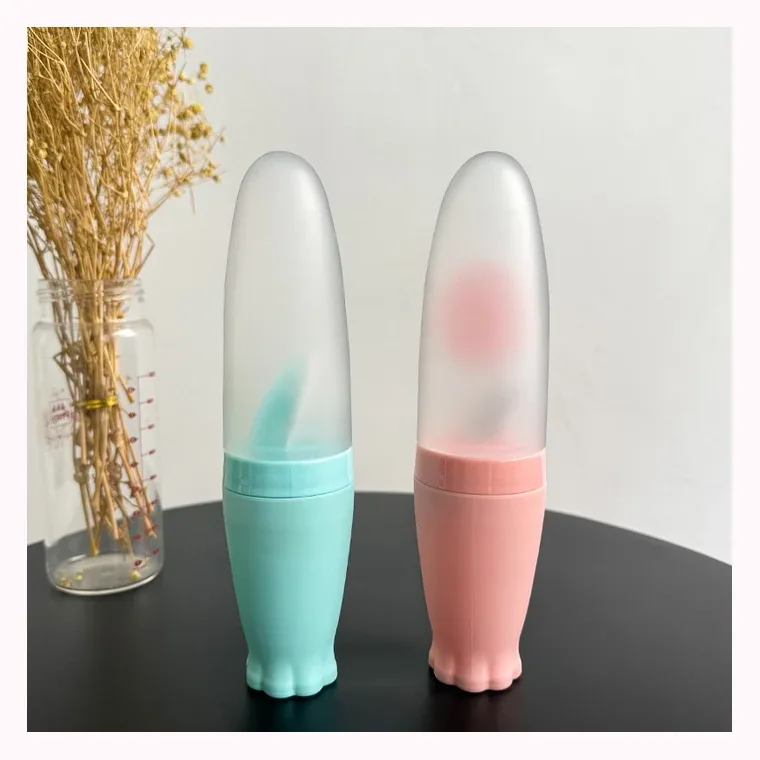 120ml wide neck full silicone multifunctional squeeze feeding rice paste bottle, listed in Pink,blue