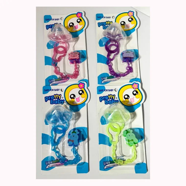 Reunion comfortable pacifier - transparent chain ---- suction card single fit (flat head), listed in pink, blue, green, purple