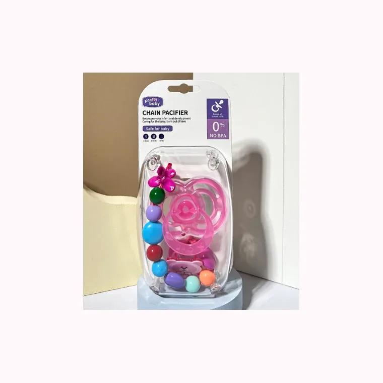 Hardcover Round Comfort Pacifier with Colorful Chain - (Flat head), listed in pink, blue, green, purple
