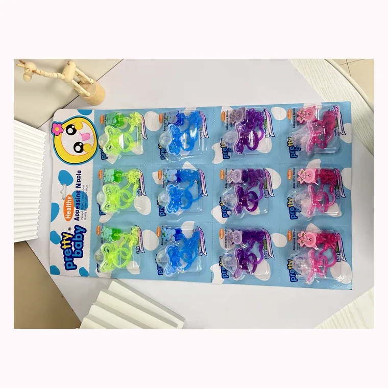 Butterfly-type comfortable pacifier - transparent chain (round head) 12pcs -1 blister, listed in pink, blue, green, purple