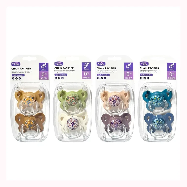 Hardcover two-pack butterfly pacifier (flat head), listed in pink, blue, green, brown, white