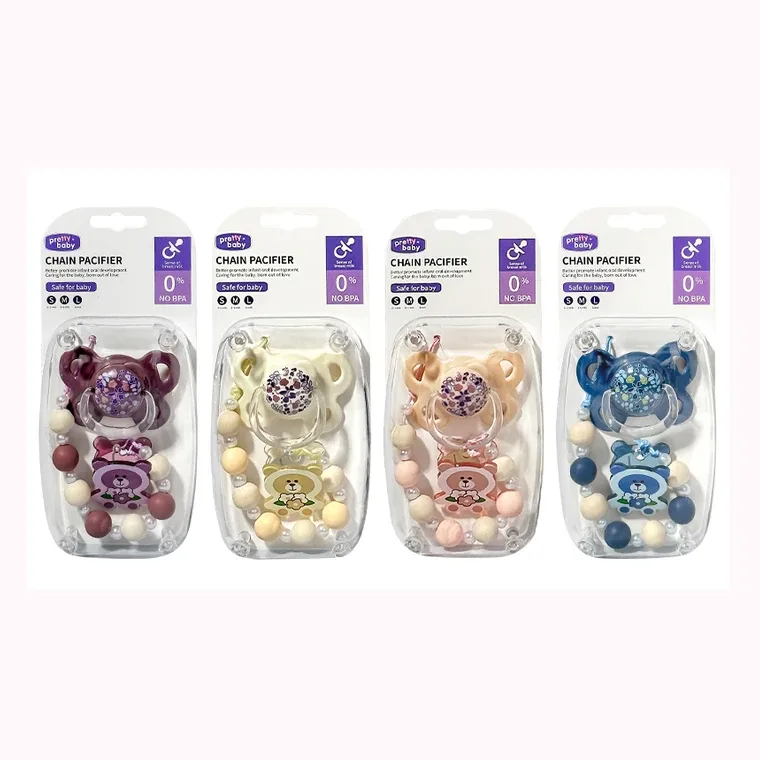 Hardcover plastic beaded butterfly pacifier (flat head), listed in multicolour