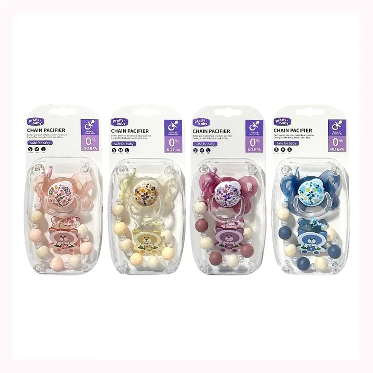Hardcover plastic beaded butterfly pacifier (flat head), listed in multicolour