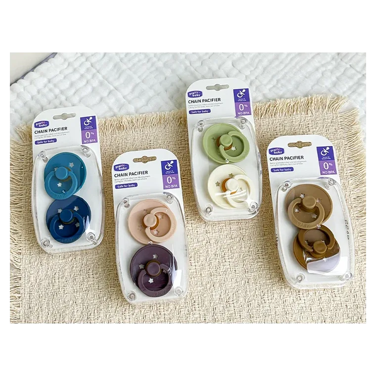 Deluxe round pacifier (2-piece set), listed in pink, blue, green, brown, white